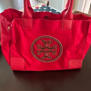 Tory Burch Red Tote with Embellished Logo